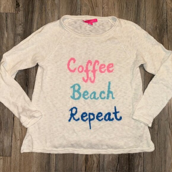Lilly Pulitzer Danette Sweater Resort White 'Coffee Beach Repeat' Women's Size M - Picture 2 of 4